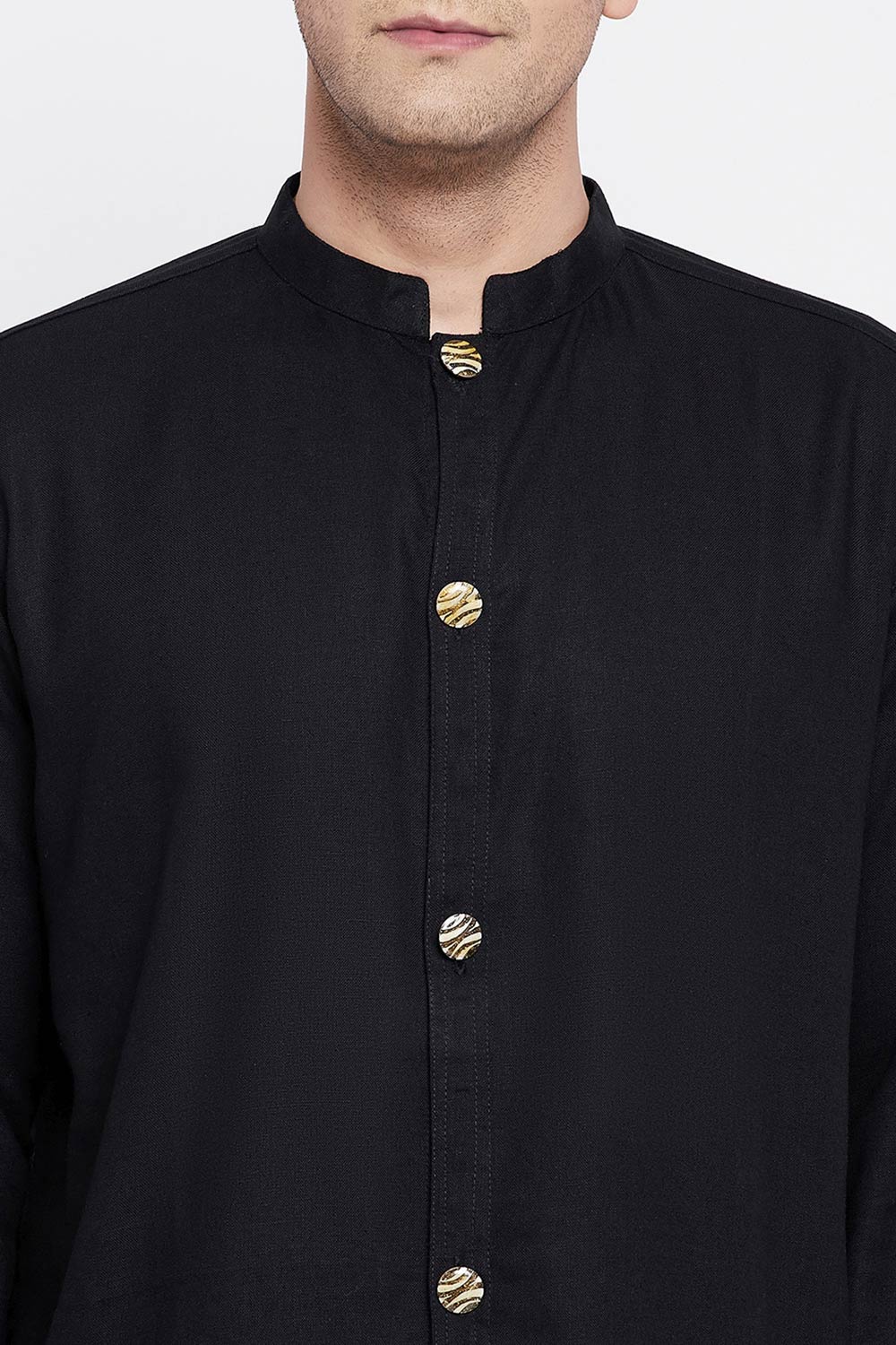 Buy Men's Linen Solid Sherwani Kurta in Black - Zoom Out