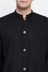 Buy Men's Linen Solid Sherwani Kurta in Black - Zoom Out