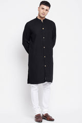 Buy Men's Linen Solid Sherwani Kurta in Black