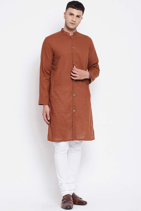 Buy Men's Pure Cotton Solid Sherwani Kurta in Brown