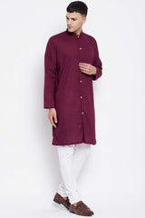 Buy Men's Pure Cotton Solid Sherwani Kurta in Maroon - Side