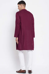 Buy Men's Pure Cotton Solid Sherwani Kurta in Maroon - Zoom in