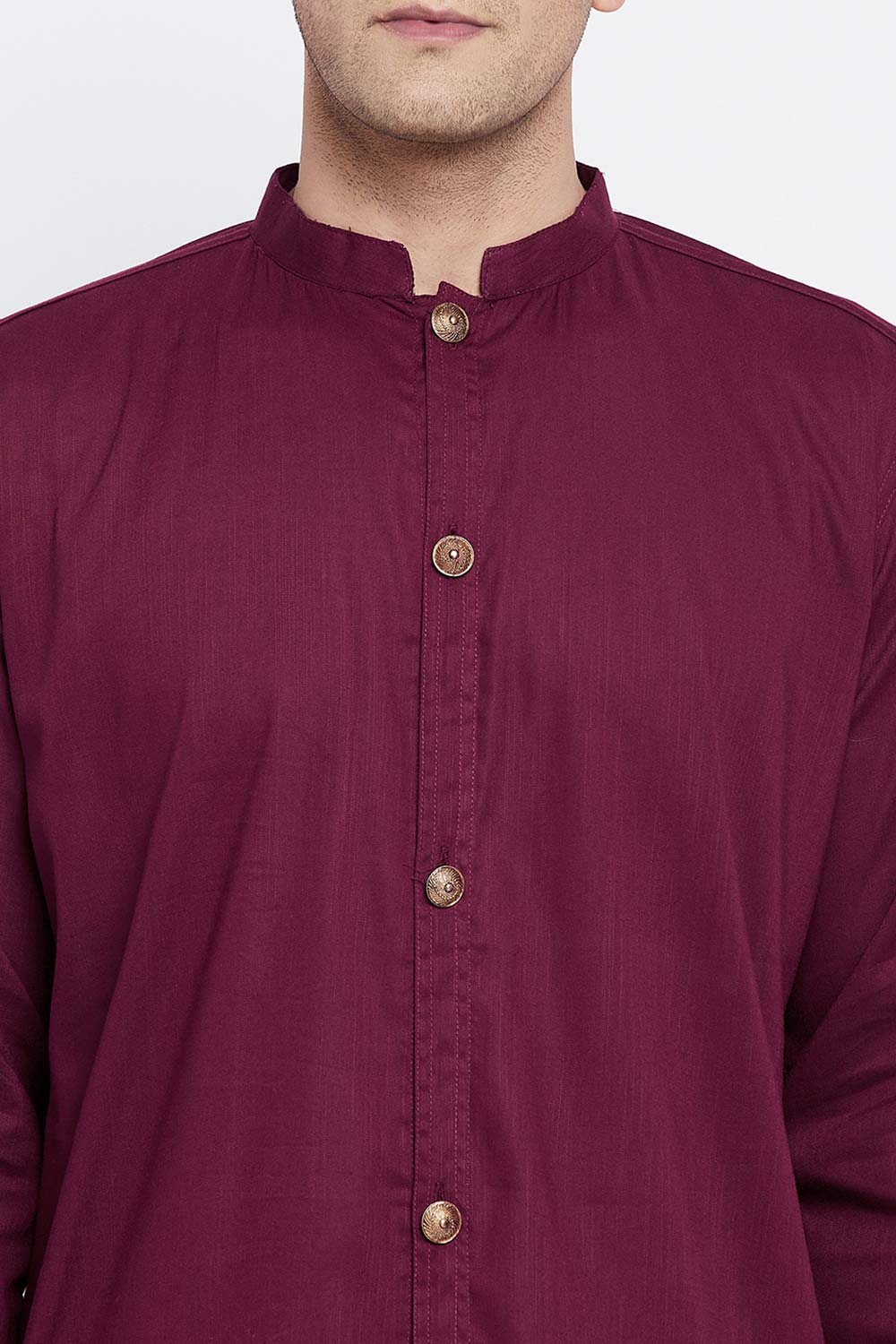 Buy Men's Pure Cotton Solid Sherwani Kurta in Maroon - Zoom Out