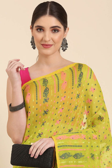 Green Silk Blend Self-design Saree