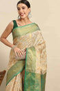 Buy Beige Tusser Art Silk Floral Printed Banarasi Saree Online