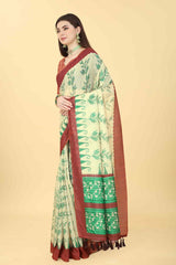 Beige Printed Cotton Blend Saree