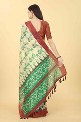 Beige Printed Cotton Blend Saree