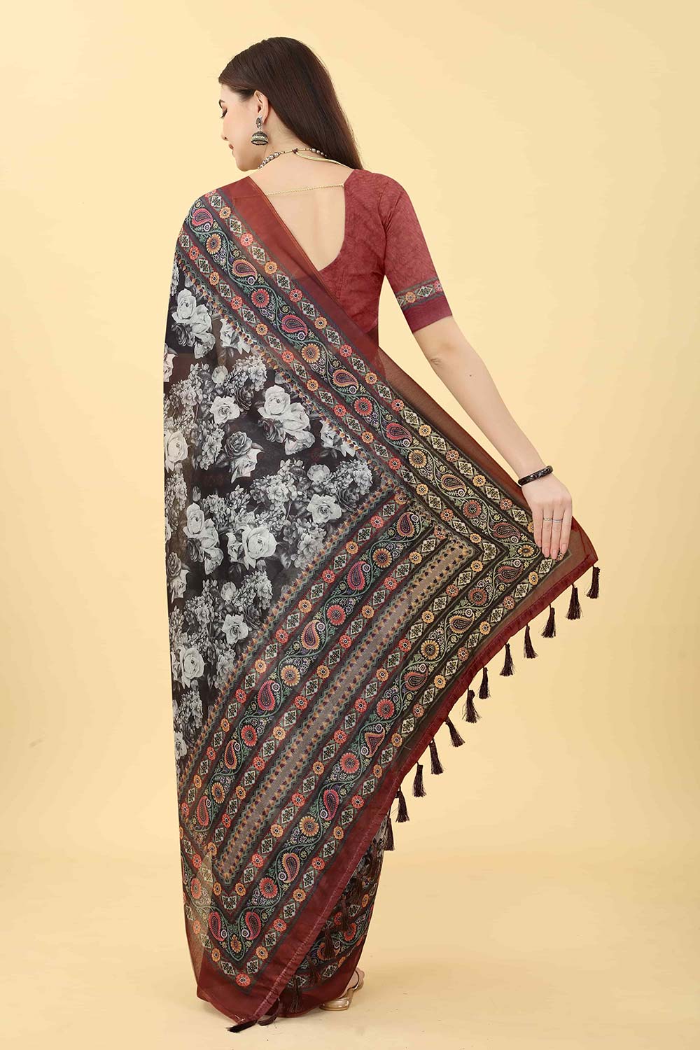 Multi Printed Cotton Blend Saree