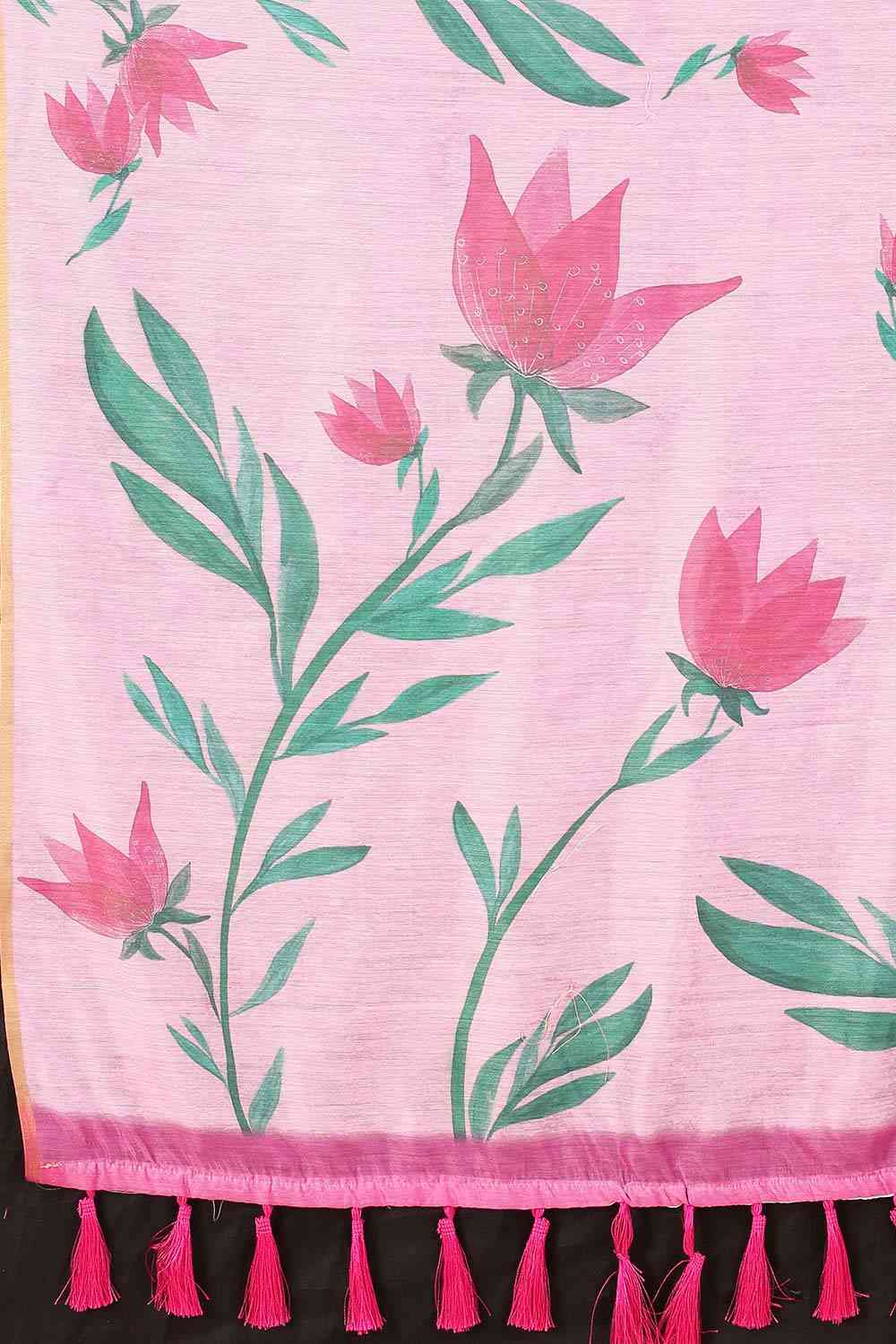 Pink Printed Cotton Blend Saree