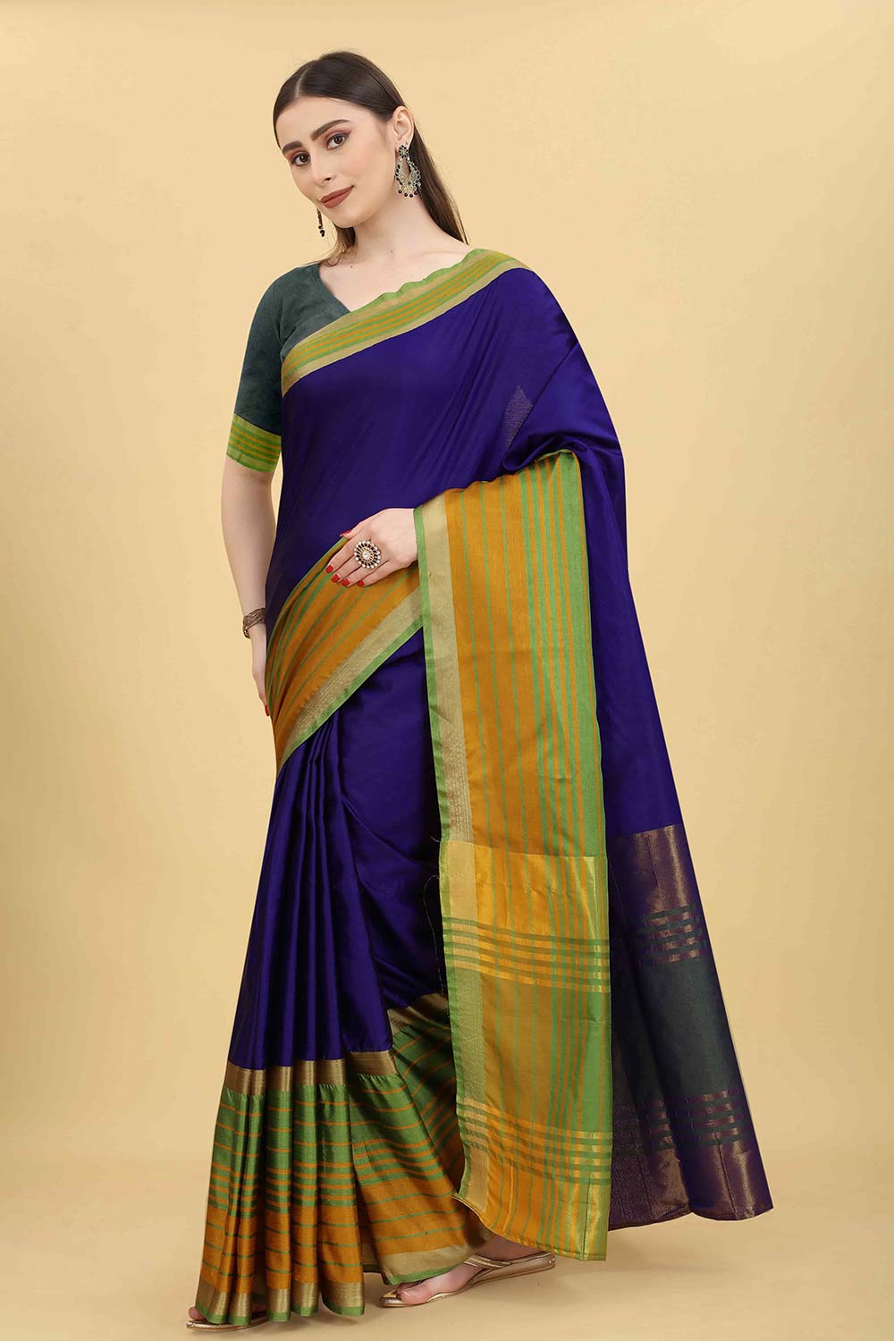 Blue Solid Art Silk Saree