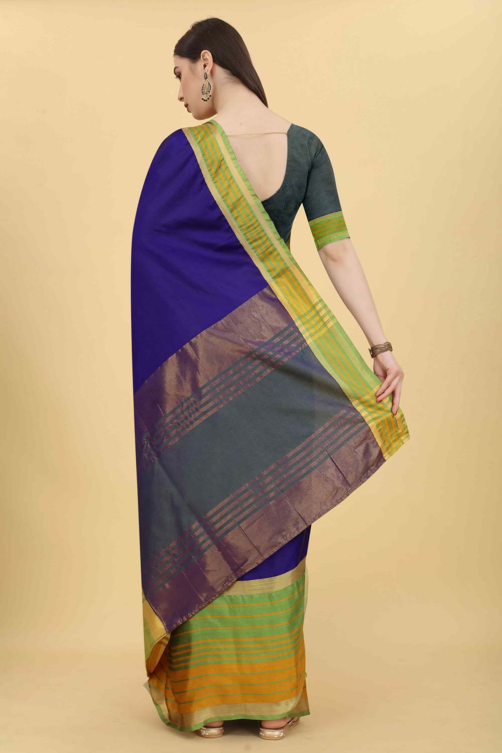 Blue Solid Art Silk Saree