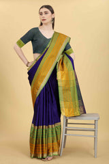 Blue Solid Art Silk Saree