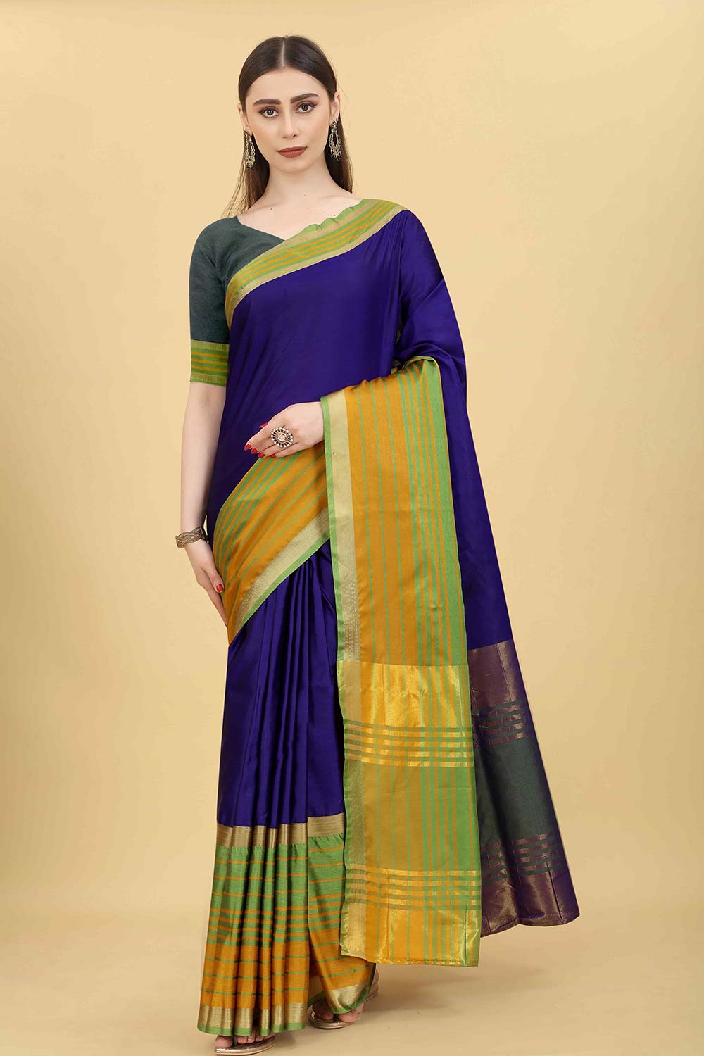 Blue Solid Art Silk Saree