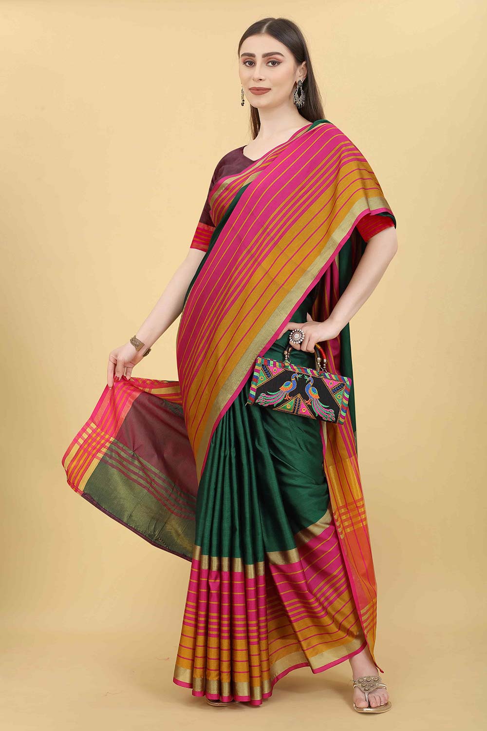 Multi Solid Art Silk Saree