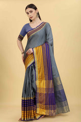 Grey Solid Art Silk Saree