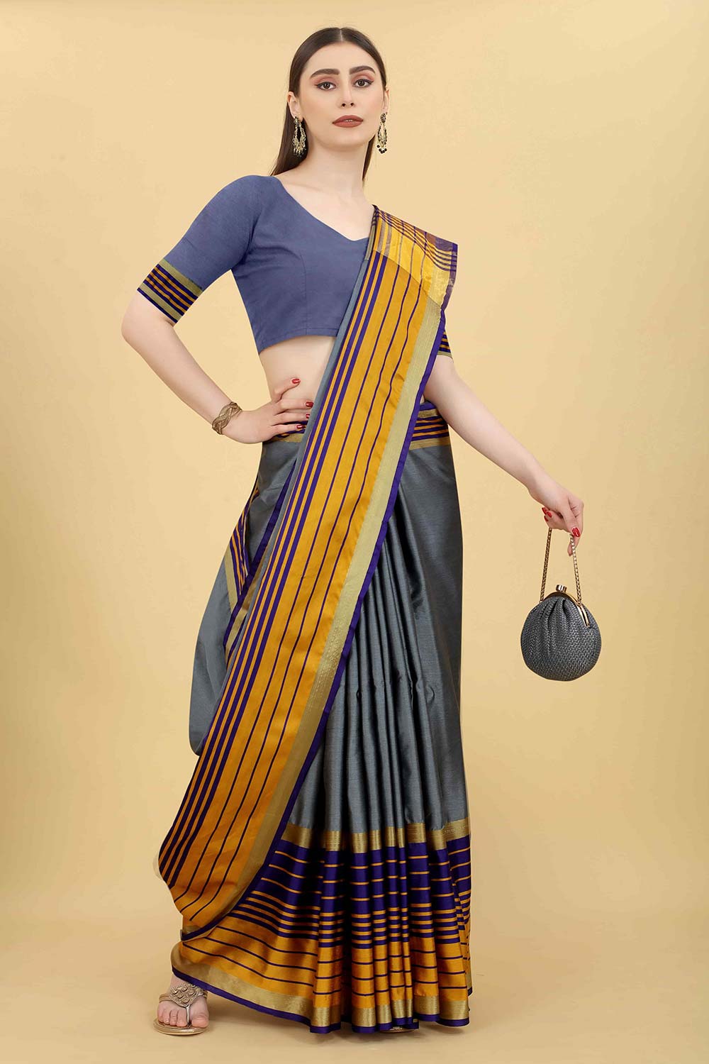 Grey Solid Art Silk Saree