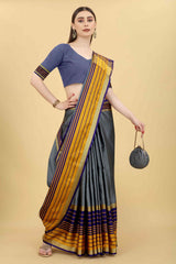 Grey Solid Art Silk Saree