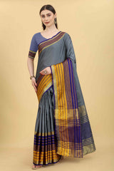 Grey Solid Art Silk Saree