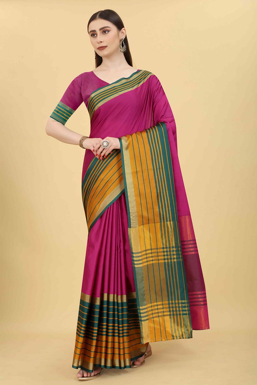 Pink Solid Art Silk Saree