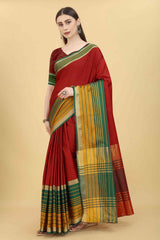 Red Solid Art Silk Saree