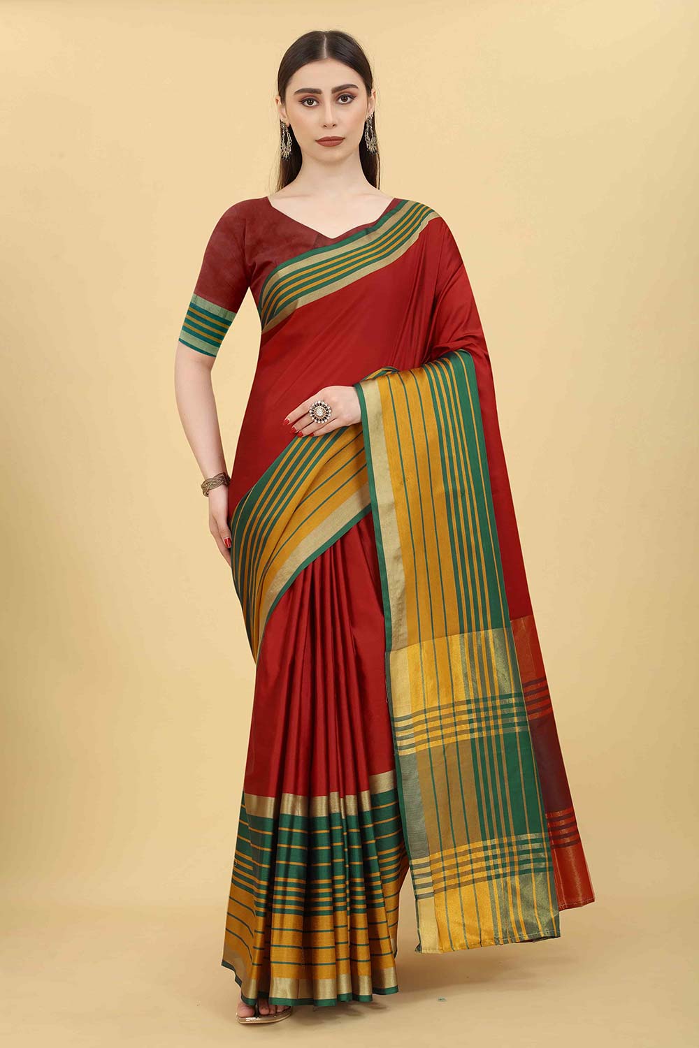 Red Solid Art Silk Saree