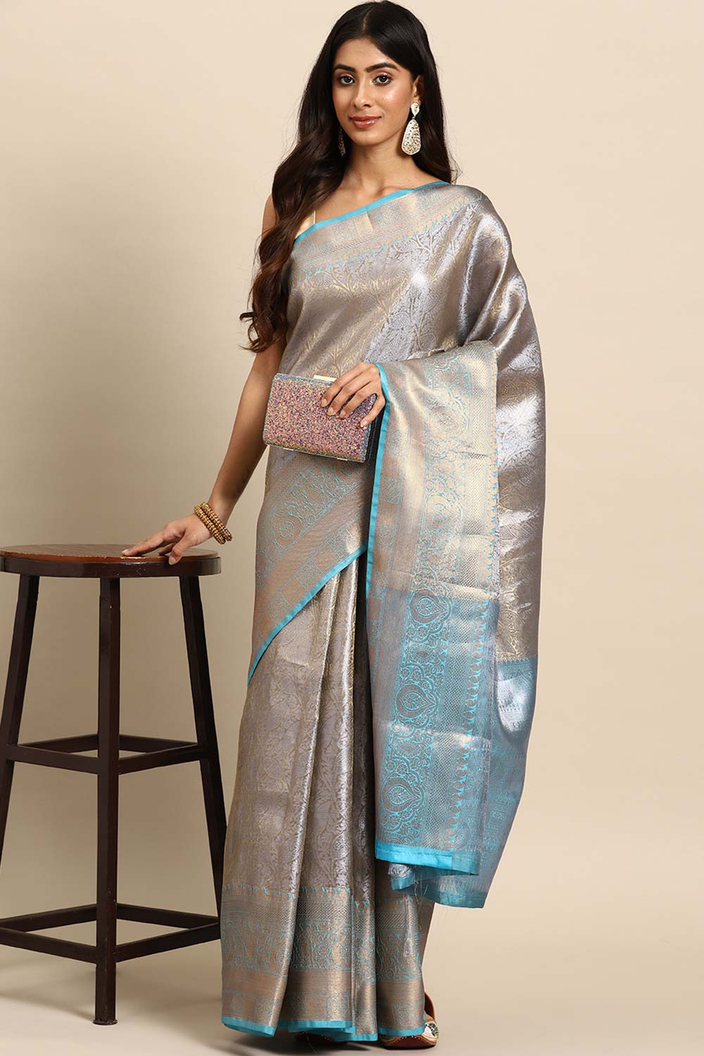 Blue Woven Tissue Saree