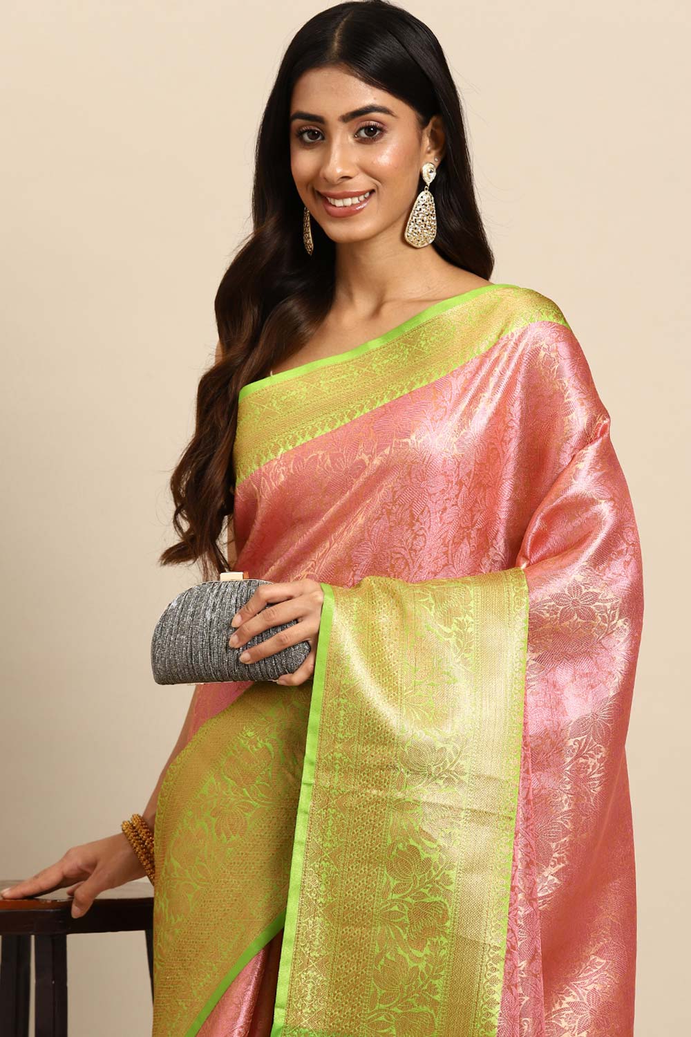 Pink Woven Tissue Saree