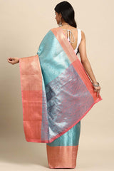 Teal Woven Tissue Saree