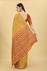 Yellow Embellished Silk Cotton Saree