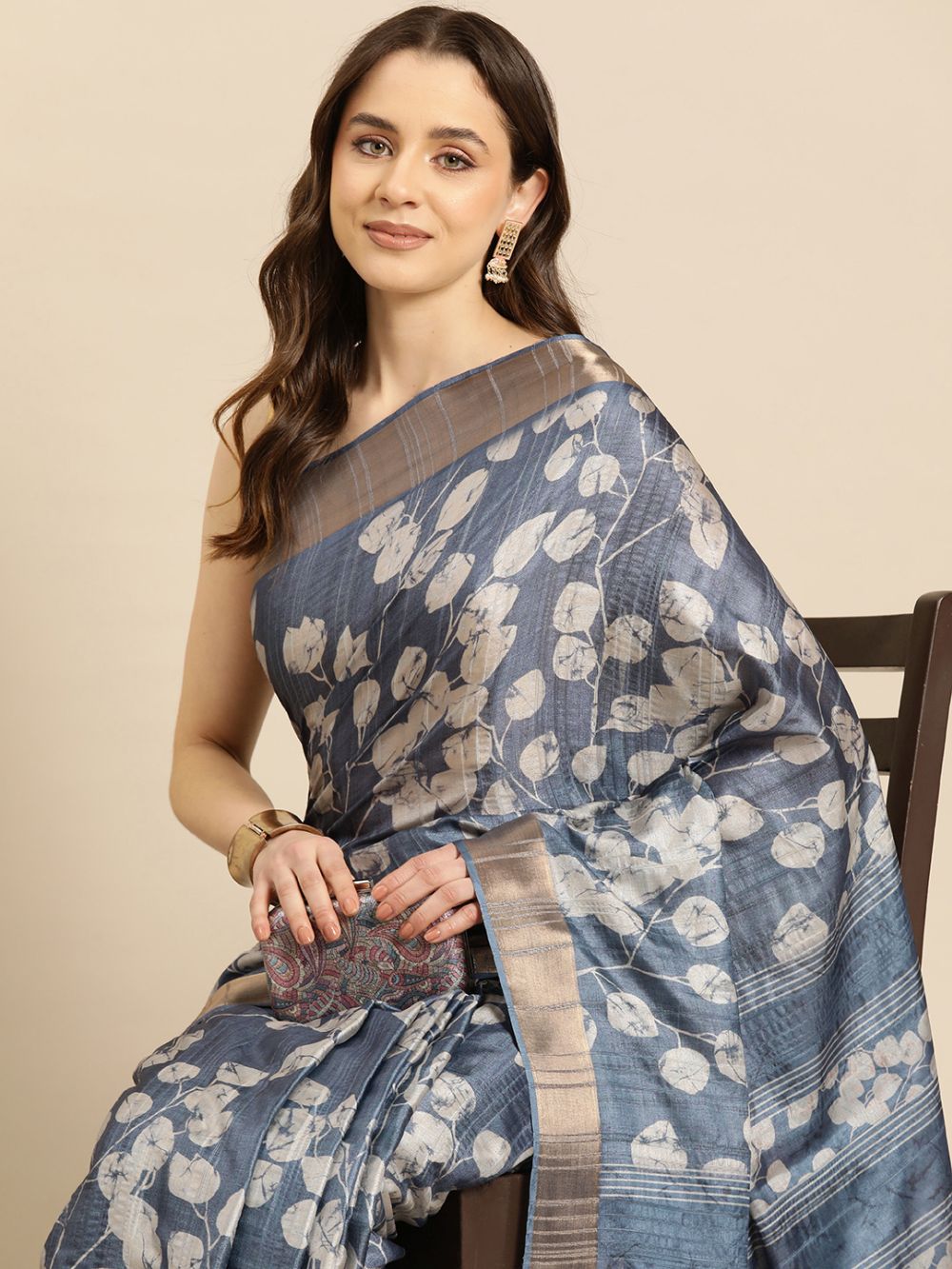 Blue Soft Silk Digital Print Saree