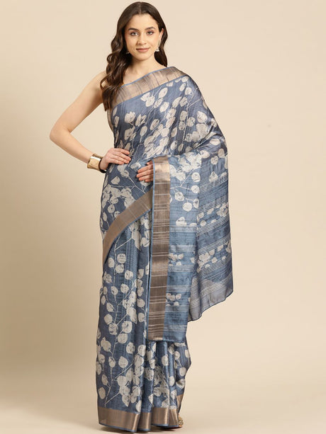 Blue Soft Silk Digital Print Saree