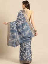 Blue Soft Silk Digital Print Saree