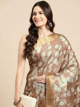 Brown Soft Silk Digital Print Saree