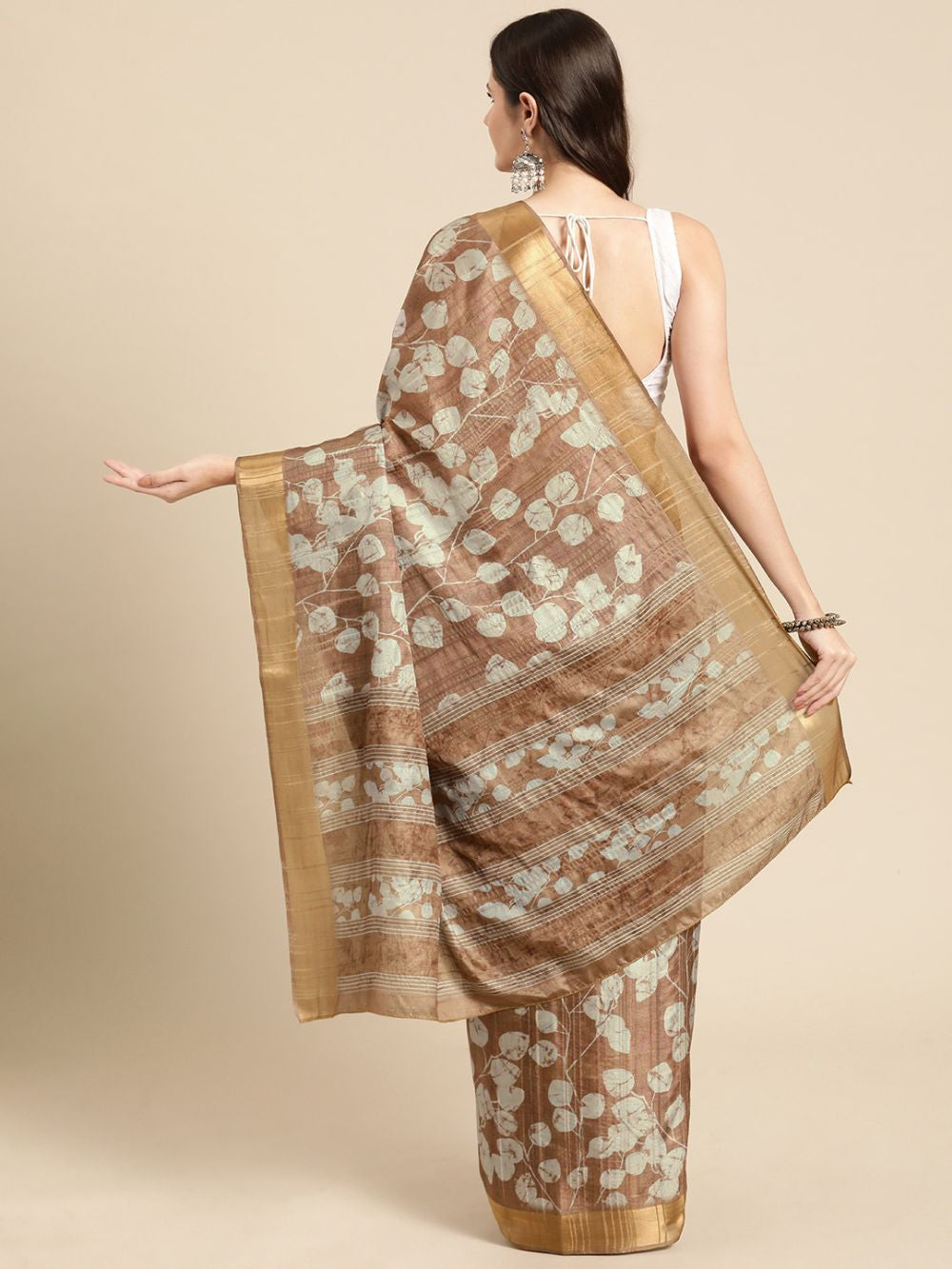 Brown Soft Silk Digital Print Saree