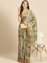 Olive Soft Silk Digital Print Saree