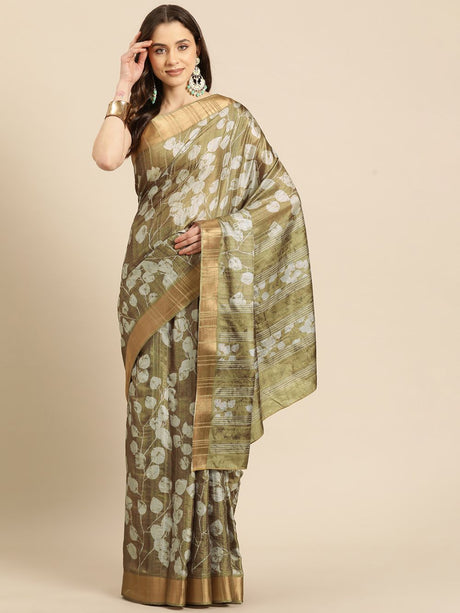 Olive Soft Silk Digital Print Saree