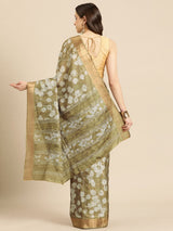 Olive Soft Silk Digital Print Saree