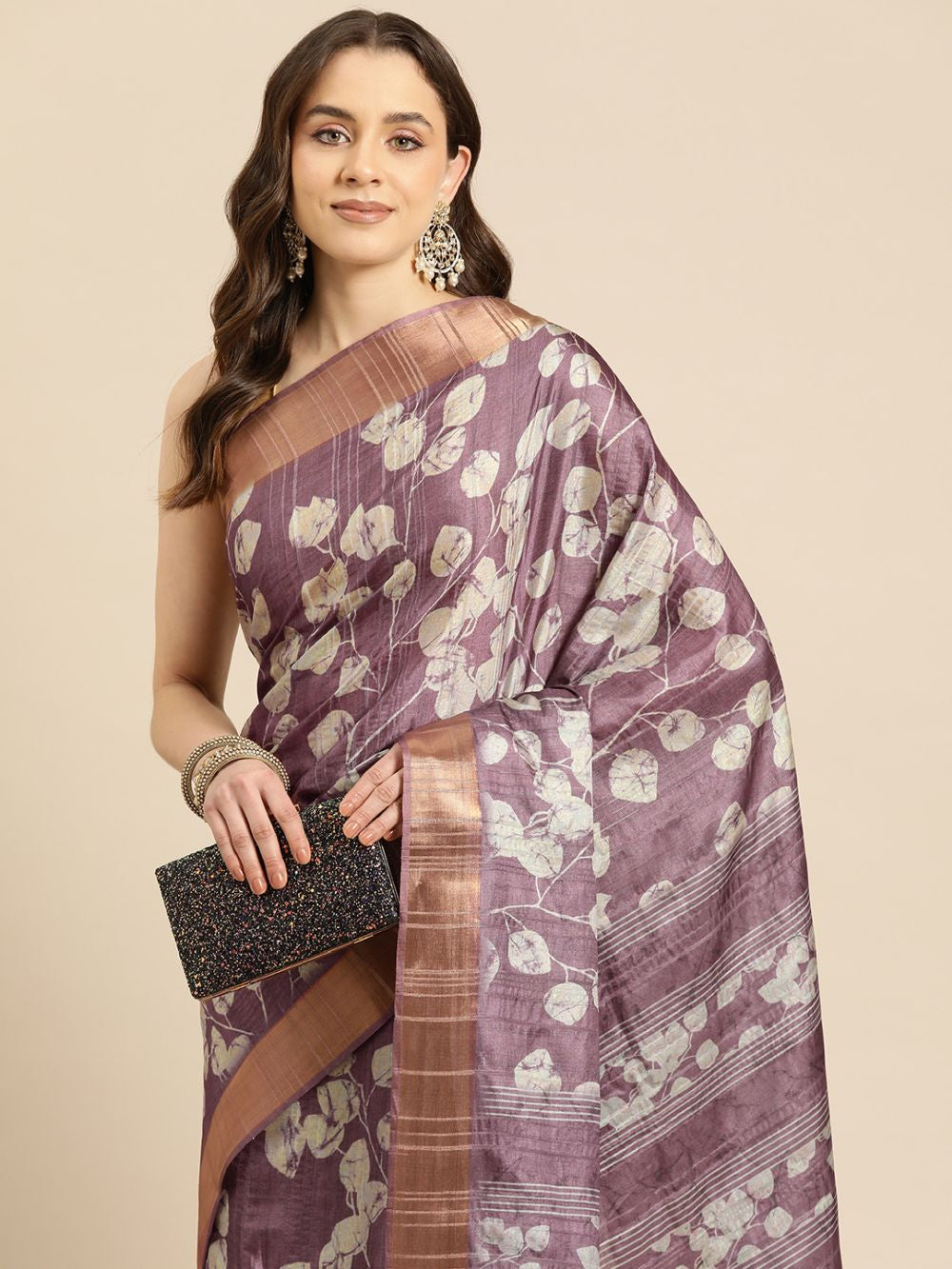 Purple Soft Silk Digital Print Saree