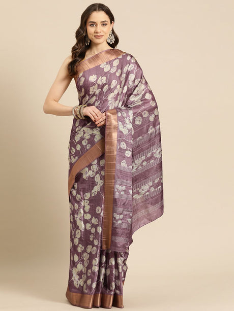 Purple Soft Silk Digital Print Saree