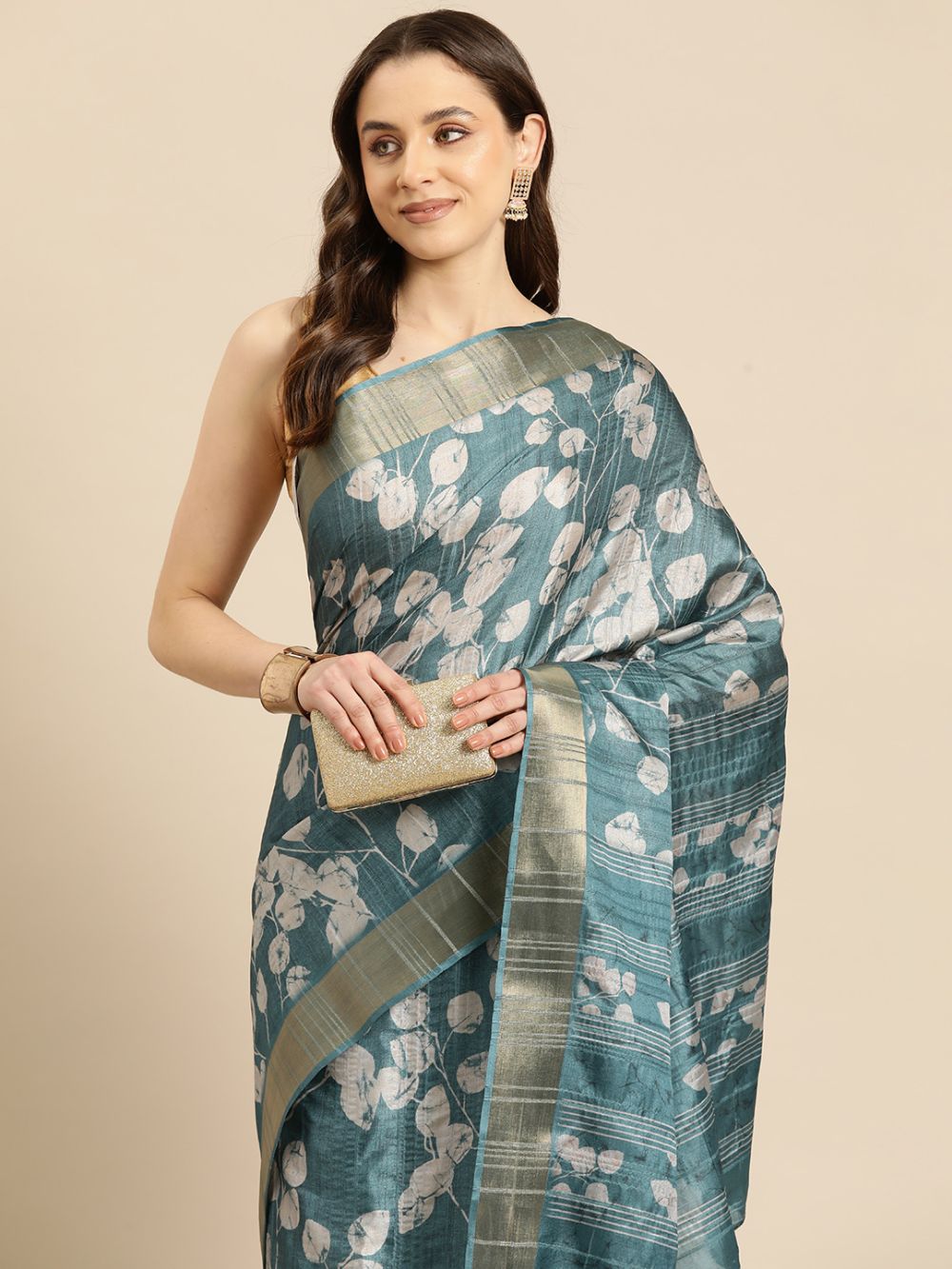 Teal Soft Silk Digital Print Saree