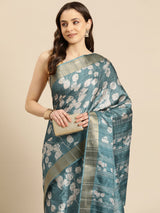 Teal Soft Silk Digital Print Saree