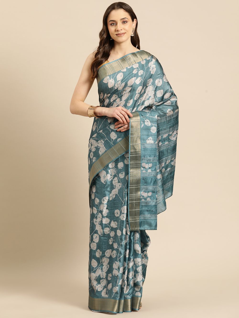 Teal Soft Silk Digital Print Saree