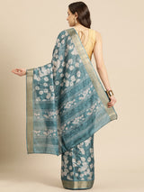 Teal Soft Silk Digital Print Saree