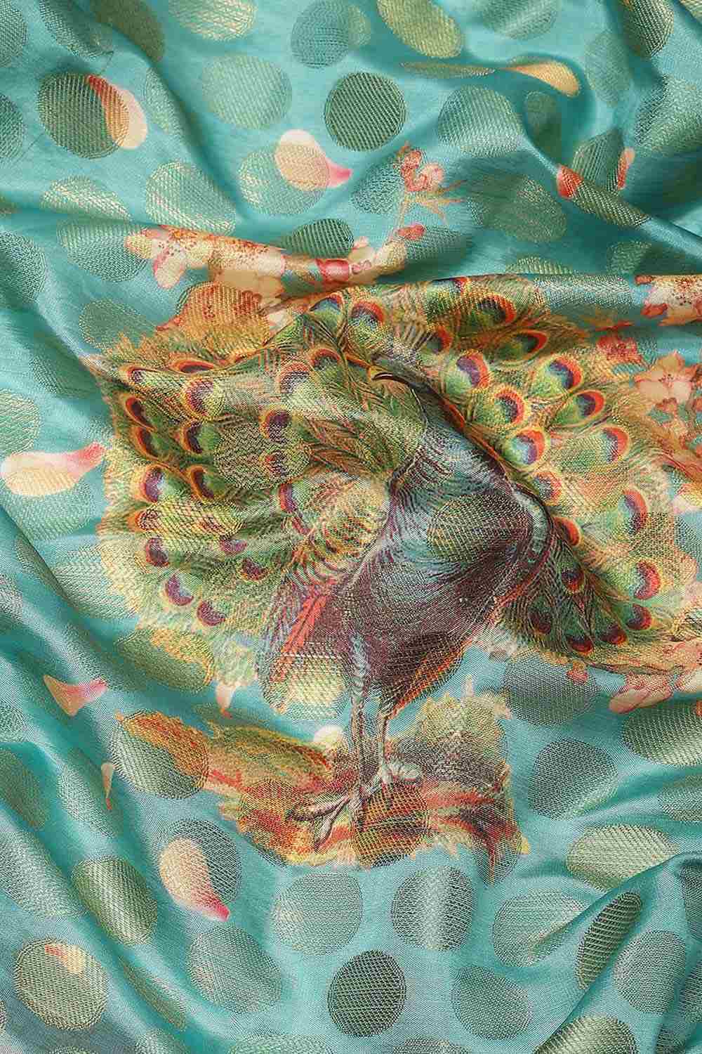 Buy Teal Soft Art Silk Floral Printed Banarasi Saree Online