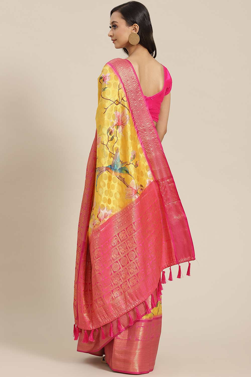 Buy Yellow Soft Art Silk Floral Printed Banarasi Saree Online