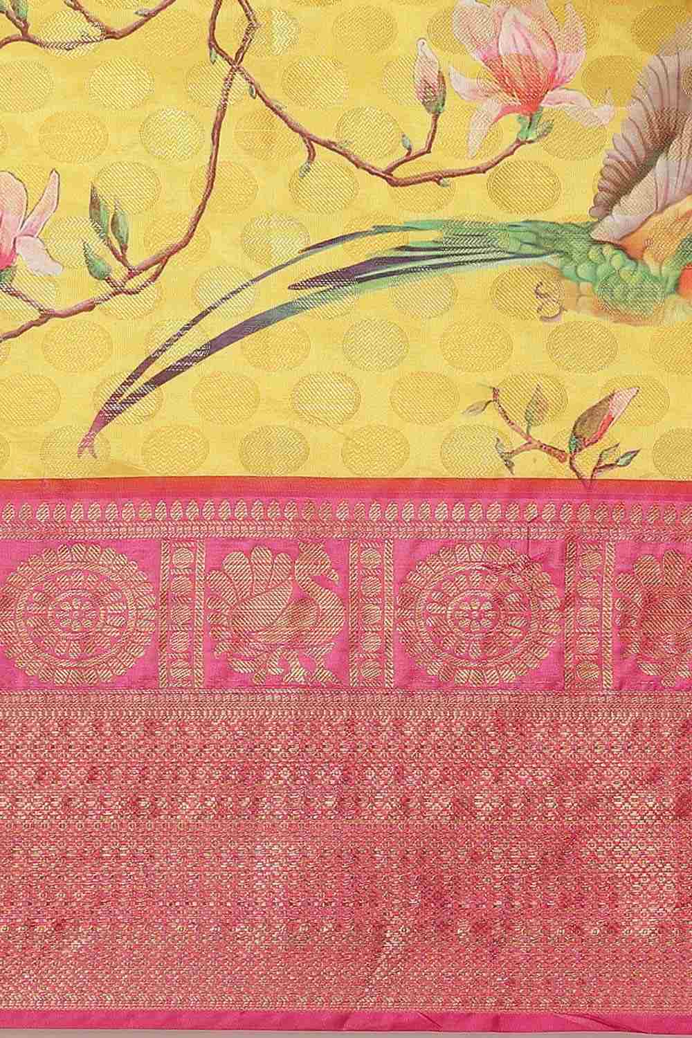 Buy Yellow Soft Art Silk Floral Printed Banarasi Saree Online