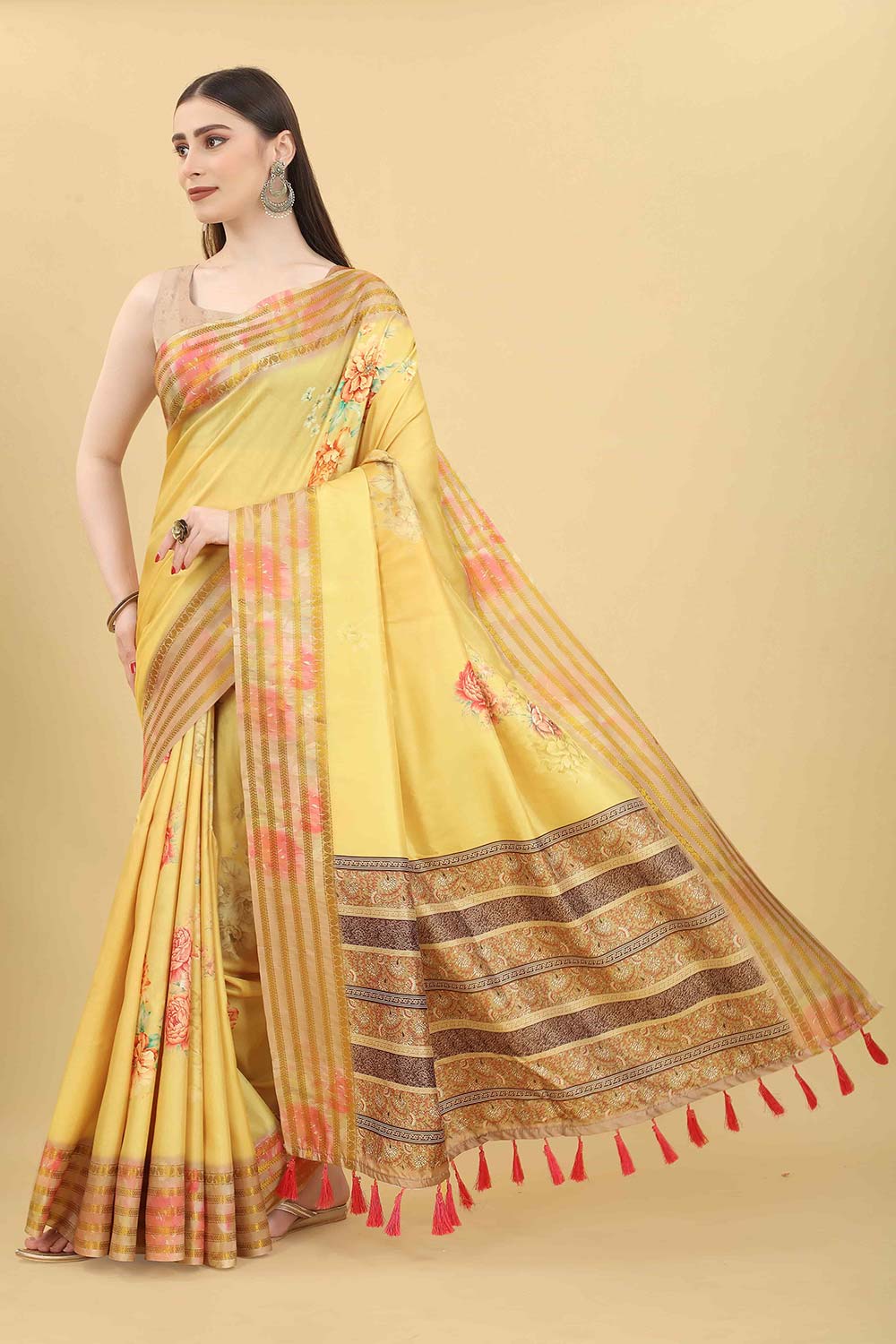 Yellow Zari Art Silk Saree