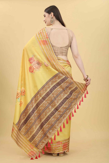 Yellow Zari Art Silk Saree