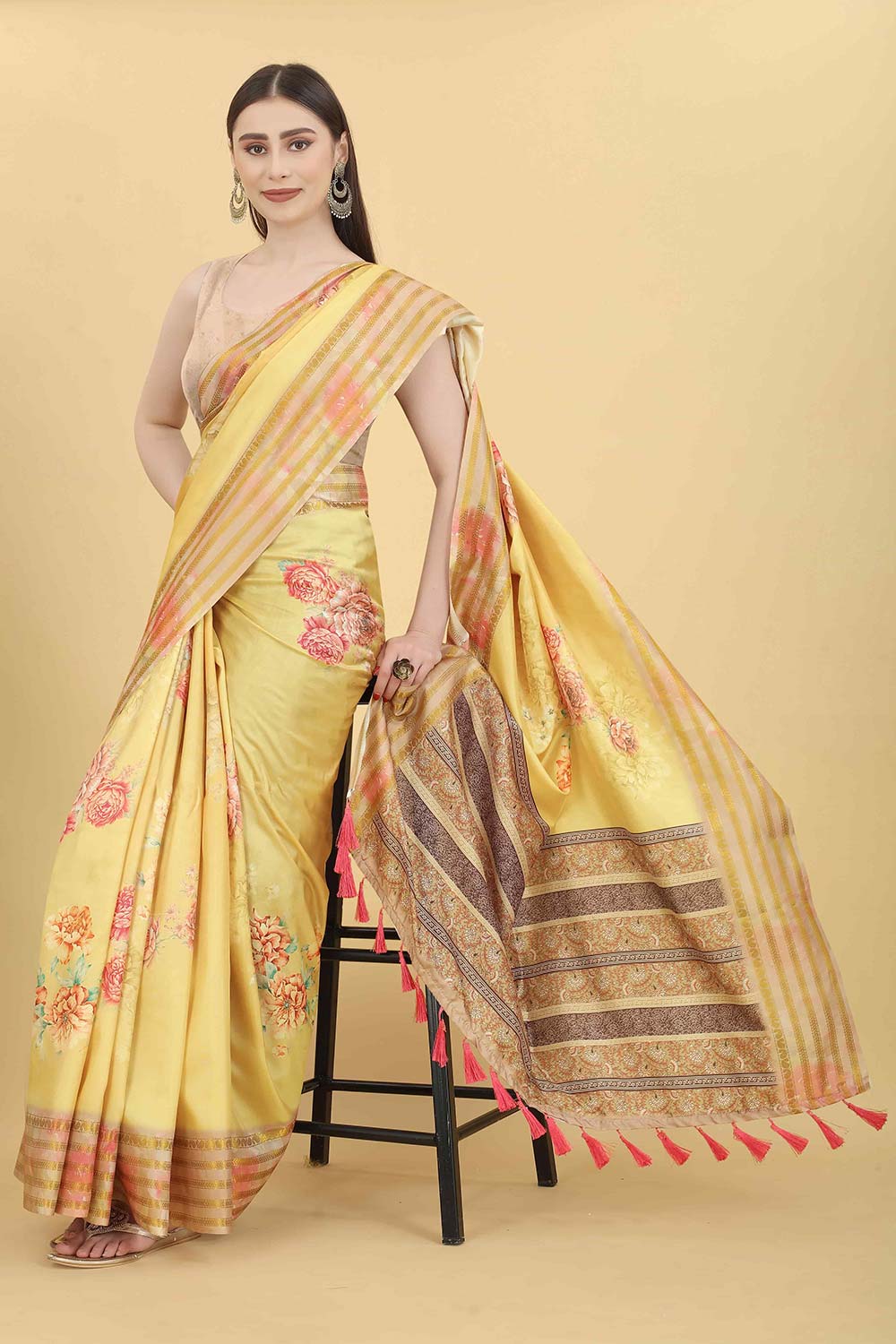 Yellow Zari Art Silk Saree