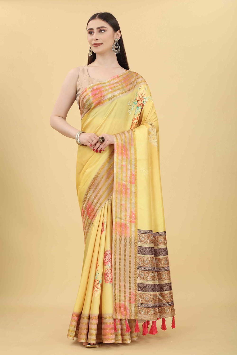 Yellow Zari Art Silk Saree